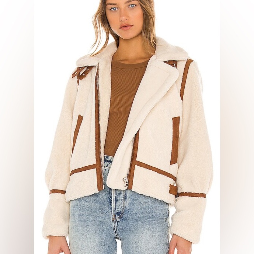 BLANKNYC Sherpa Jacket Cream and Tan Teddy
